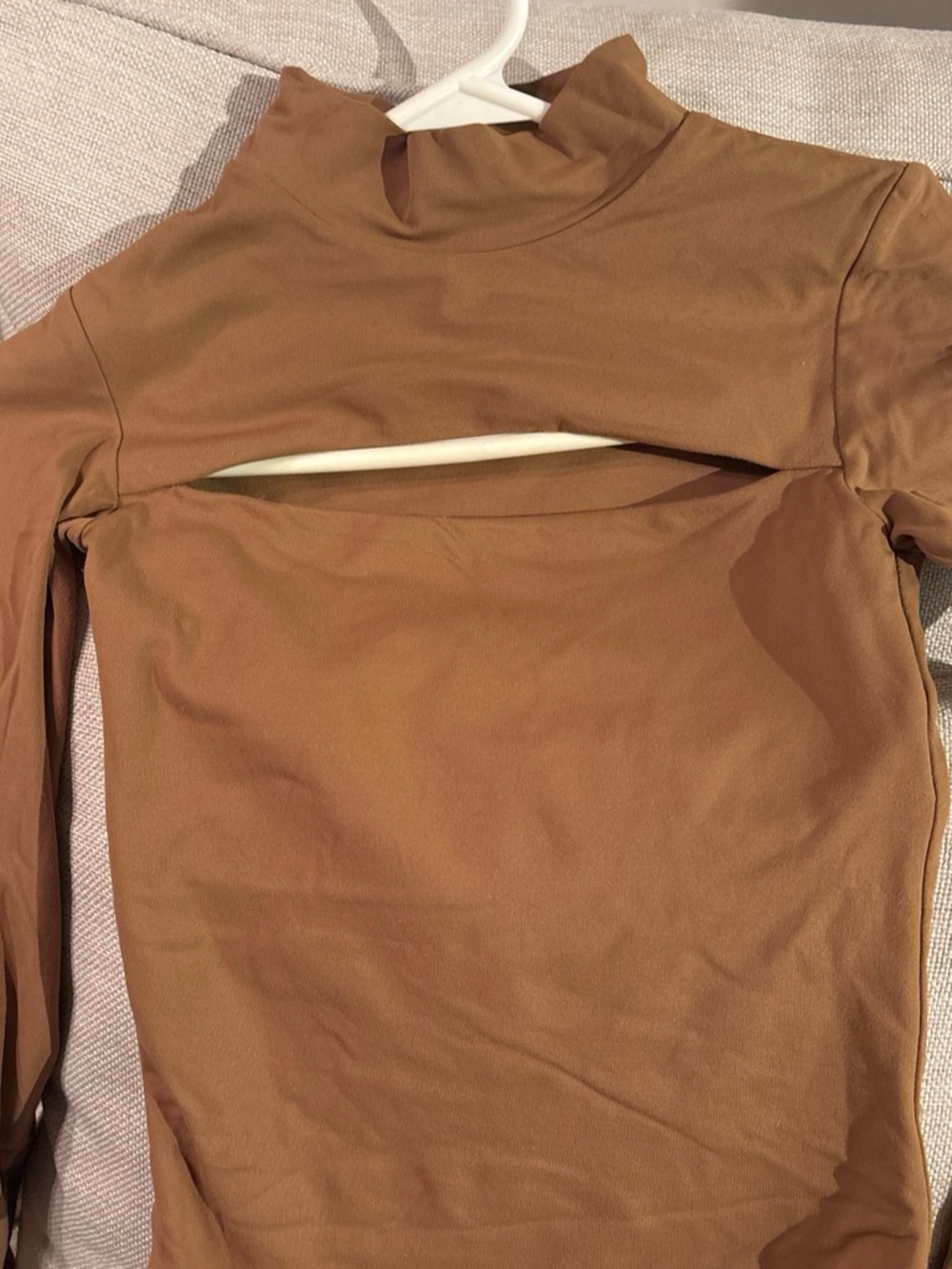 Babaton Brown Long Sleeve Cutout Top